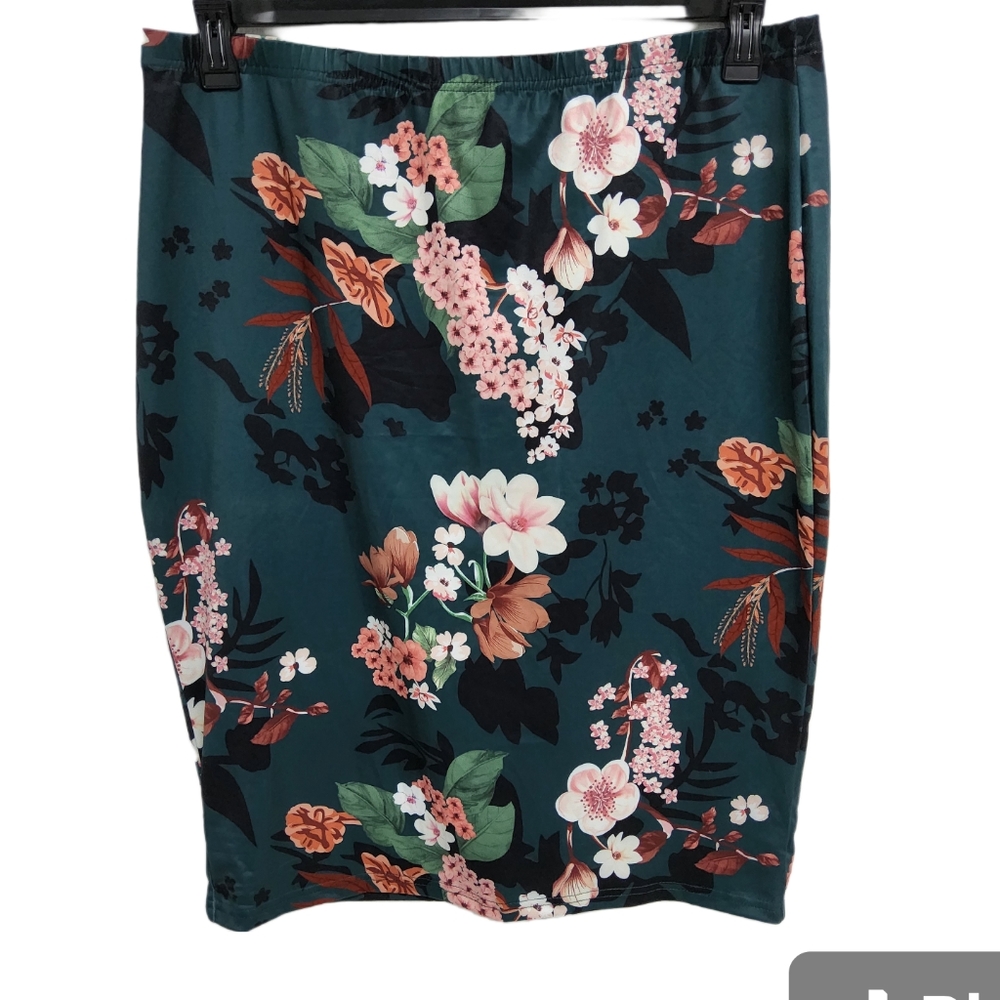 Emery Rose women's dark green floral elastic waist pencil skirt size 4XL